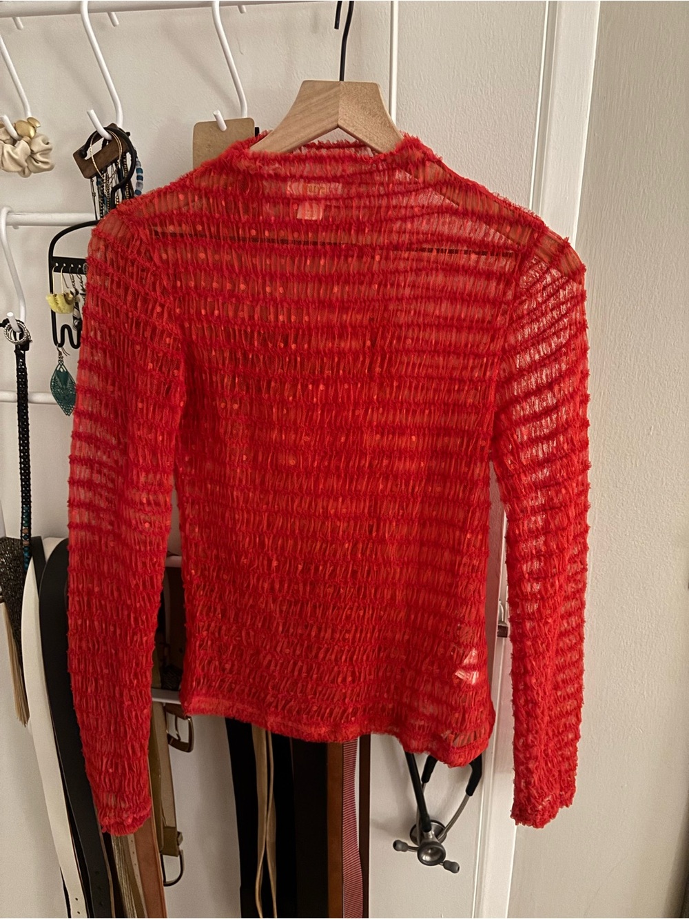Anthropologie Maeve Sheer Red Ruffled Knit Top